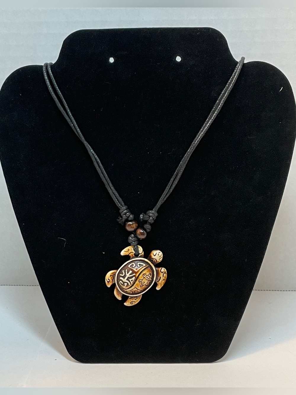 Turtle Charm Pendant Necklace, Aboriginal Designs, Soft Black Adjustable Cord